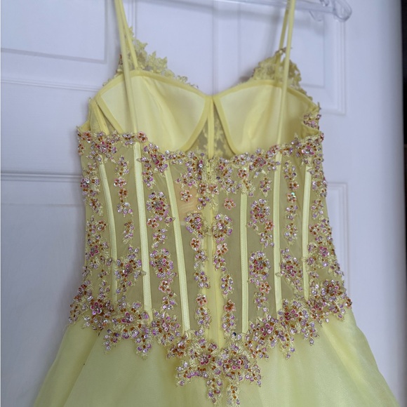 Yellow Beaded Evening Gown / Prom Dress - Picture 9 of 13